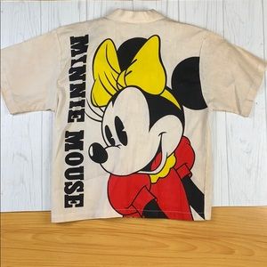 Vtg Minnie Mouse button down linen top